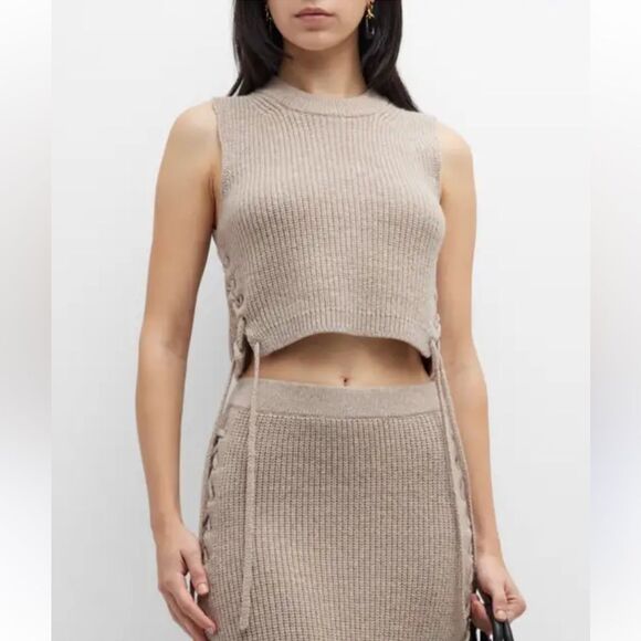 Altuzarra Amani Cropped Lace Up Merino Wool Blend Tank Mushroom Size XL - Picture 1 of 8